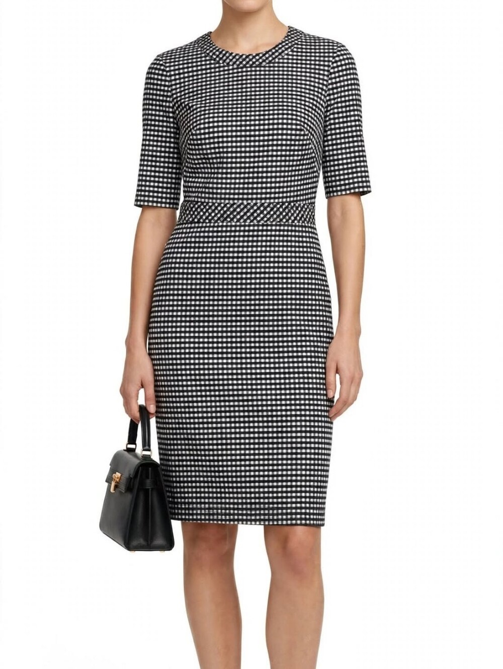 Banana Republic Black and White Gingham Midi Dress